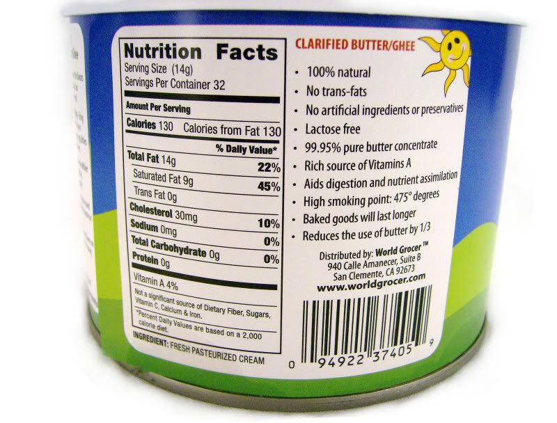Ghee Butter Nutrition Label Photo by scyros Photobucket